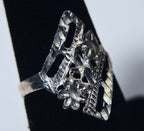 Sterling Silver Pierced Design Floral Motif Ring - Size 7