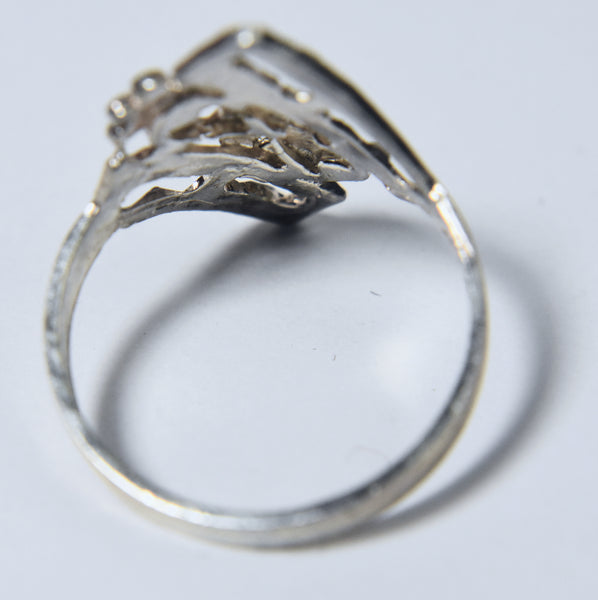 Sterling Silver Pierced Design Floral Motif Ring - Size 7