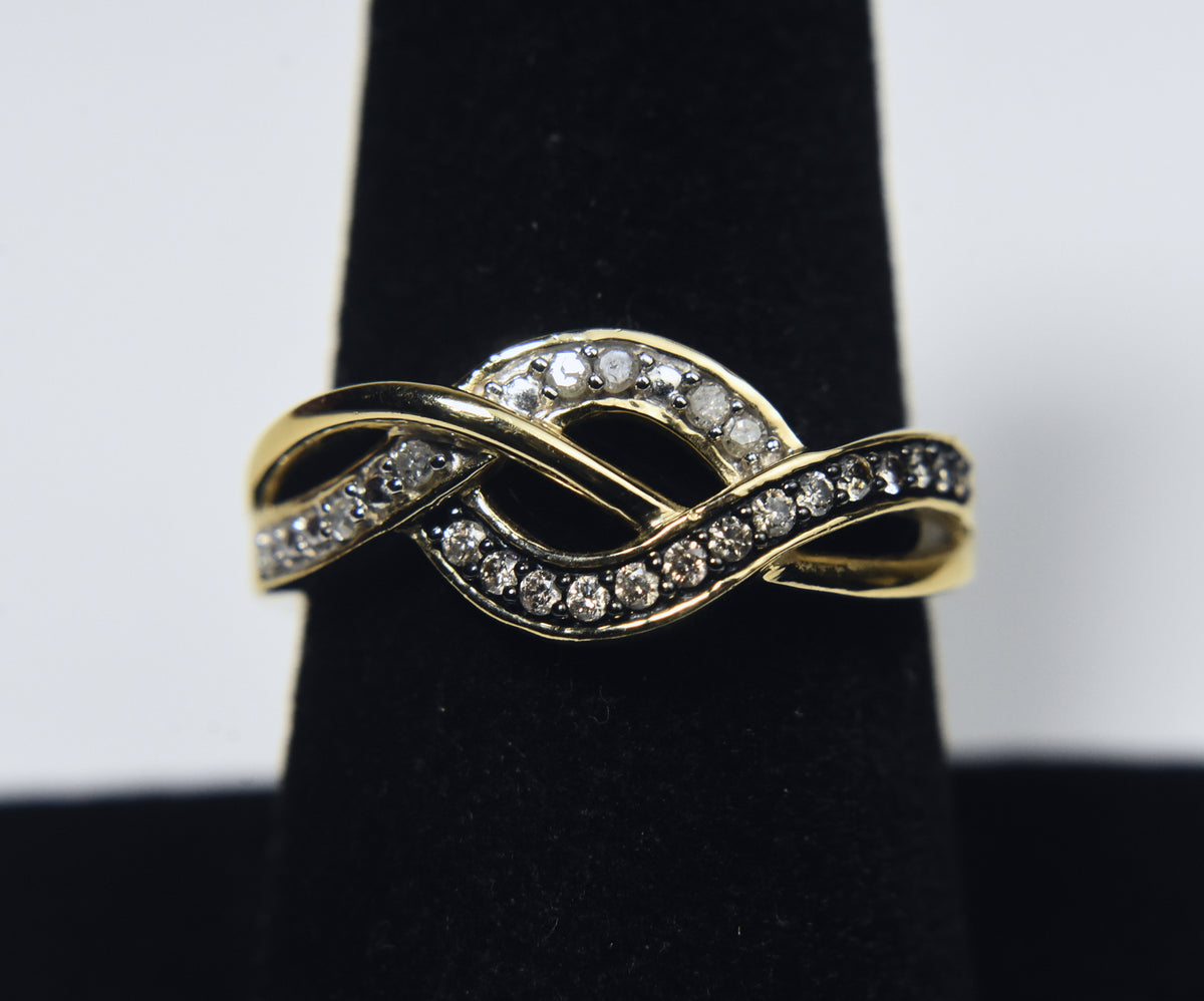 Gold Tone and Diamonds Sterling Silver Braided Design Ring - Size 8