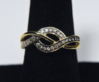 Gold Tone and Diamonds Sterling Silver Braided Design Ring - Size 8