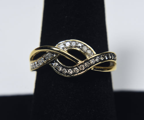 Gold Tone and Diamonds Sterling Silver Braided Design Ring - Size 8