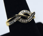 Gold Tone and Diamonds Sterling Silver Braided Design Ring - Size 8