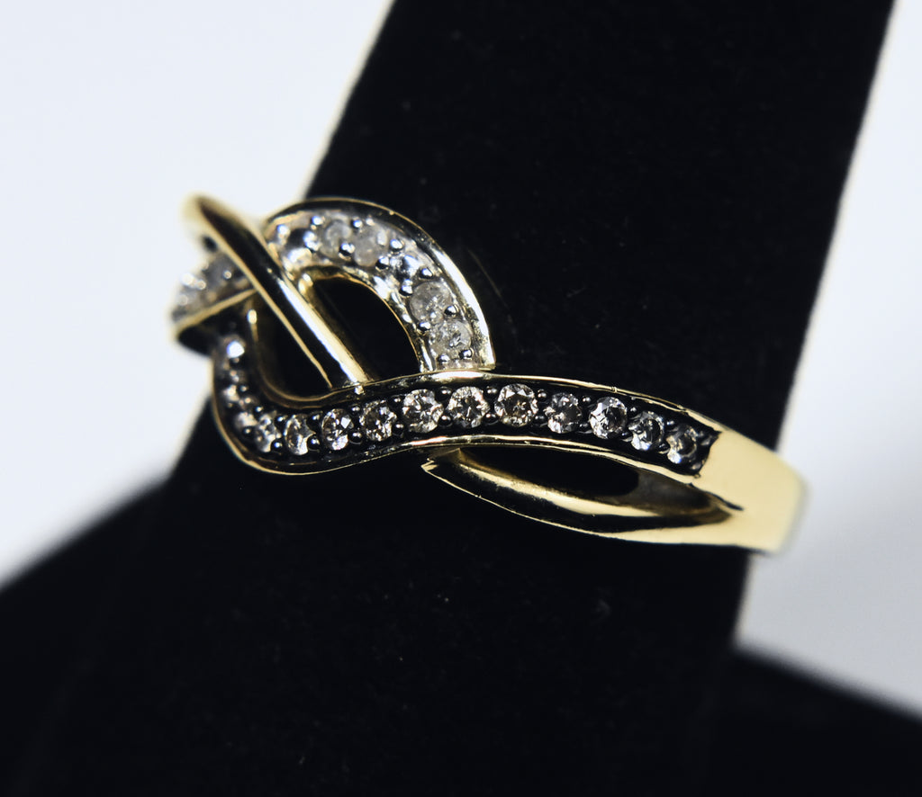 Gold Tone and Diamonds Sterling Silver Braided Design Ring - Size 8