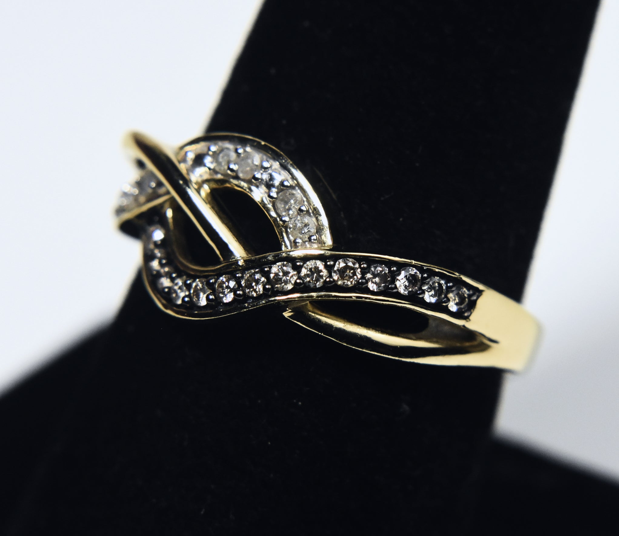 Gold Tone and Diamonds Sterling Silver Braided Design Ring - Size 8