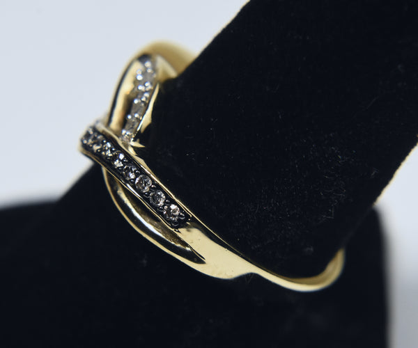 Gold Tone and Diamonds Sterling Silver Braided Design Ring - Size 8