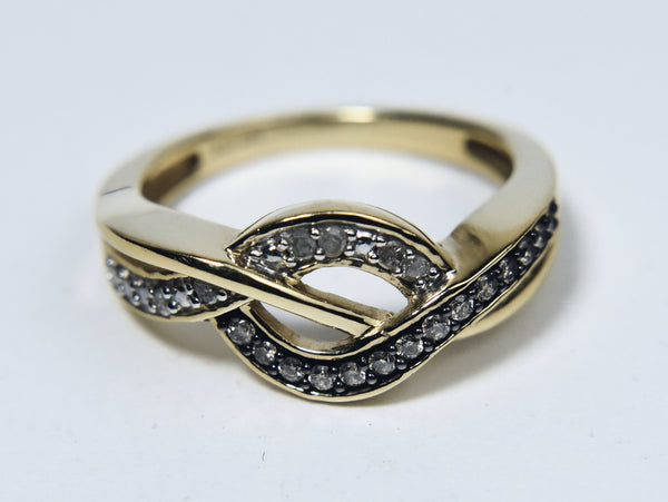 Gold Tone and Diamonds Sterling Silver Braided Design Ring - Size 8