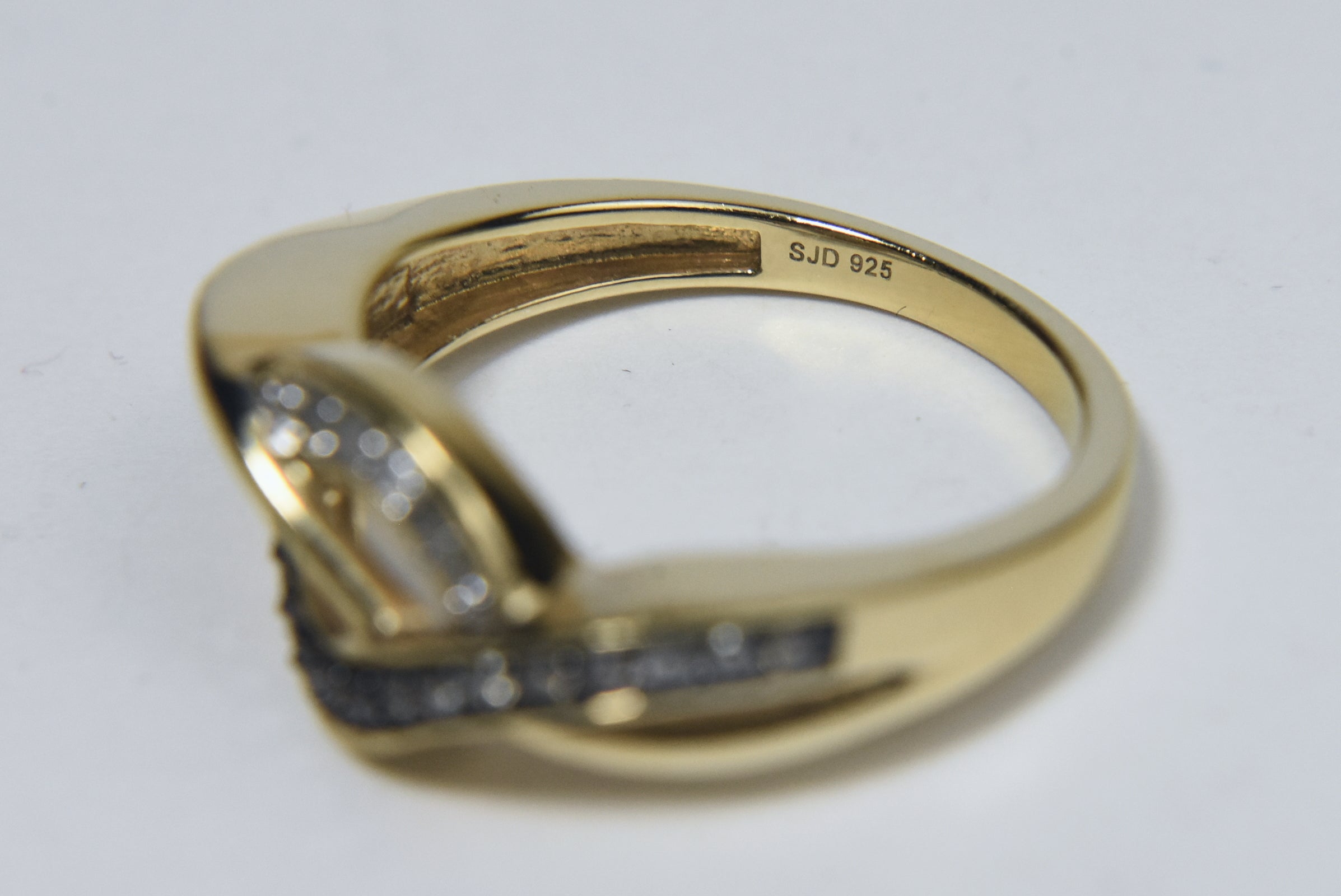Gold Tone and Diamonds Sterling Silver Braided Design Ring - Size 8