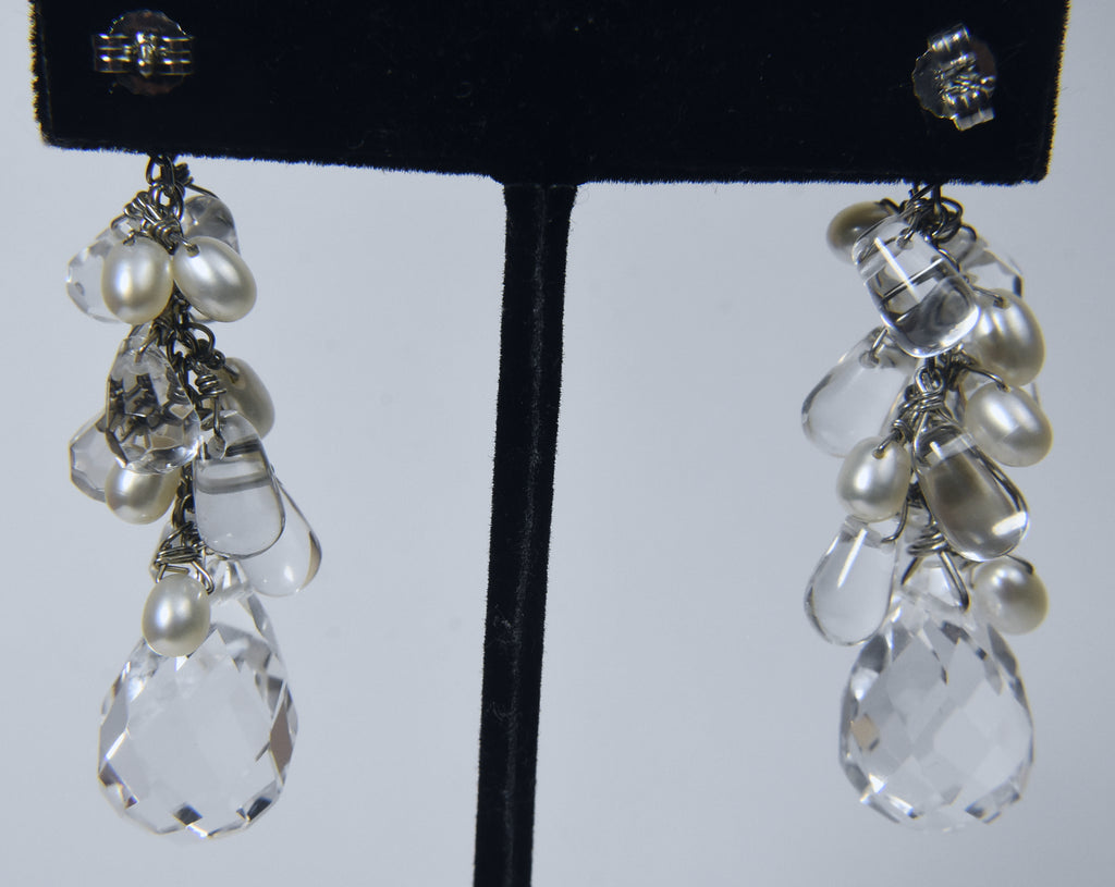 Diana Venezia - Faceted Quartz and Pearls Sterling Silver Dangle Earrings