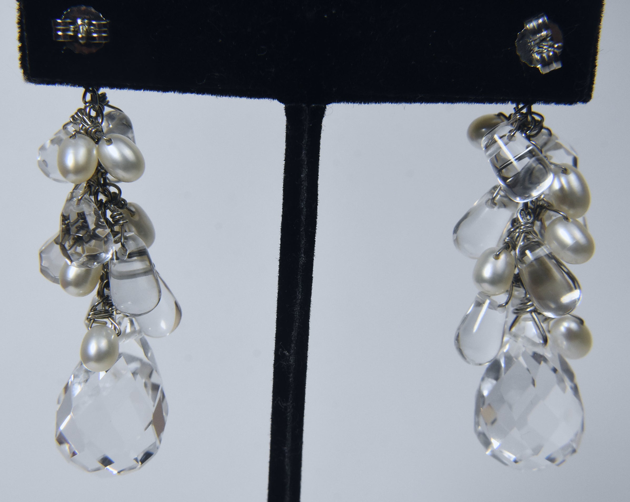 Diana Venezia - Faceted Quartz and Pearls Sterling Silver Dangle Earrings