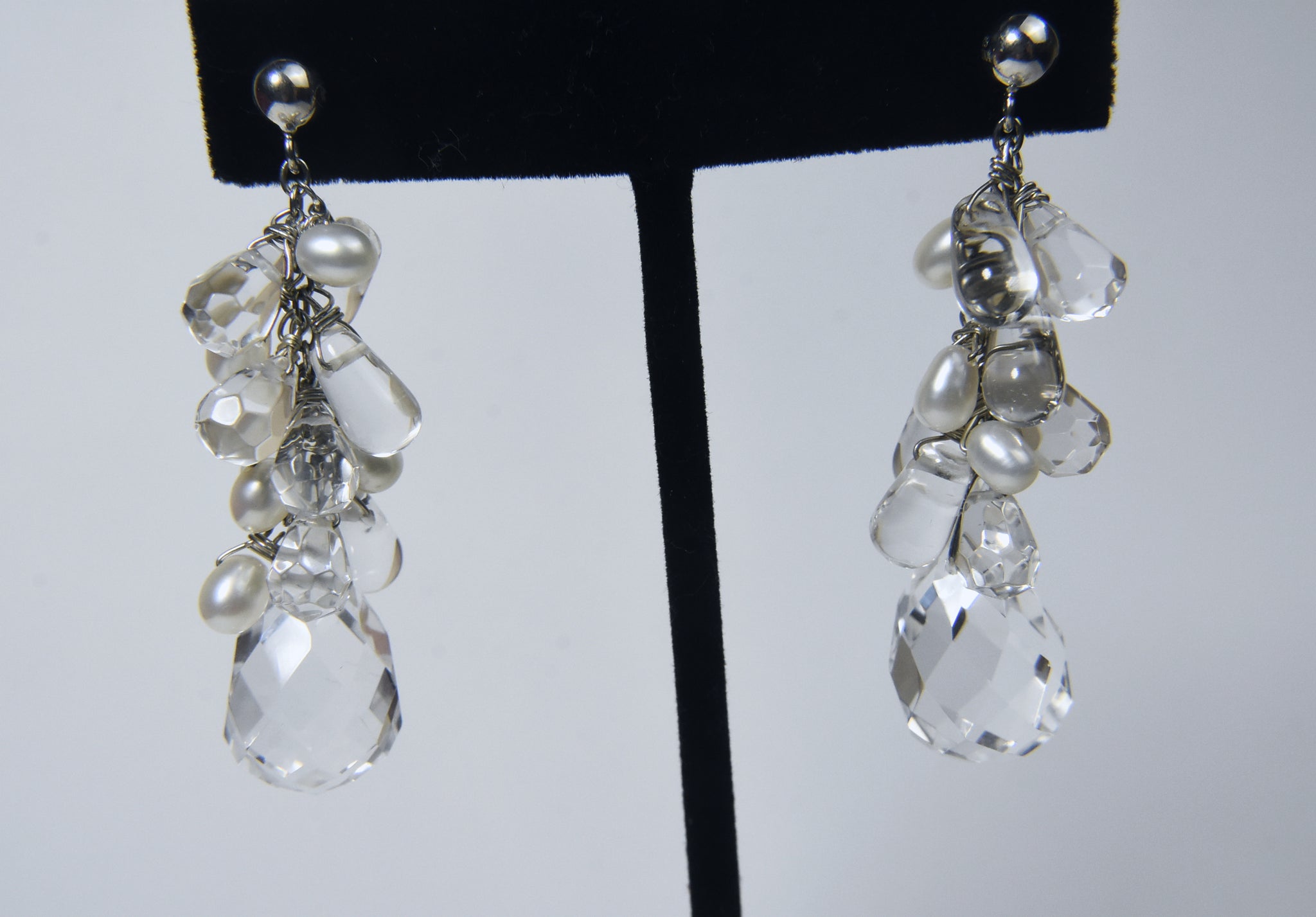 Diana Venezia - Faceted Quartz and Pearls Sterling Silver Dangle Earrings