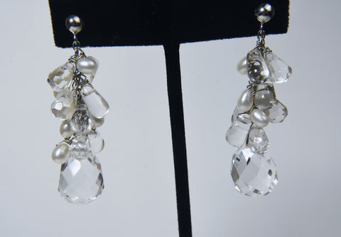 Diana Venezia - Faceted Quartz and Pearls Sterling Silver Dangle Earrings