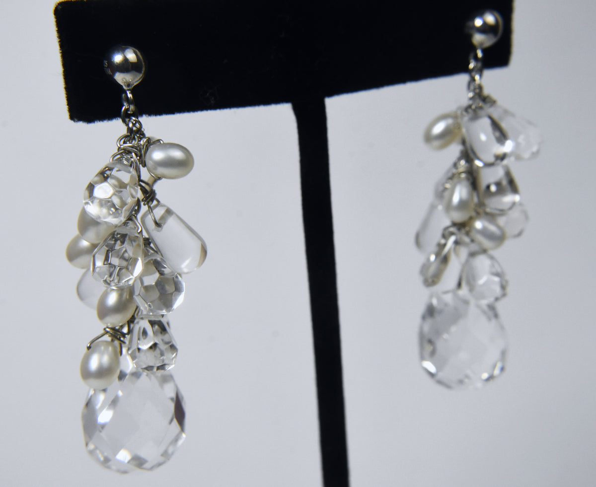Diana Venezia - Faceted Quartz and Pearls Sterling Silver Dangle Earrings