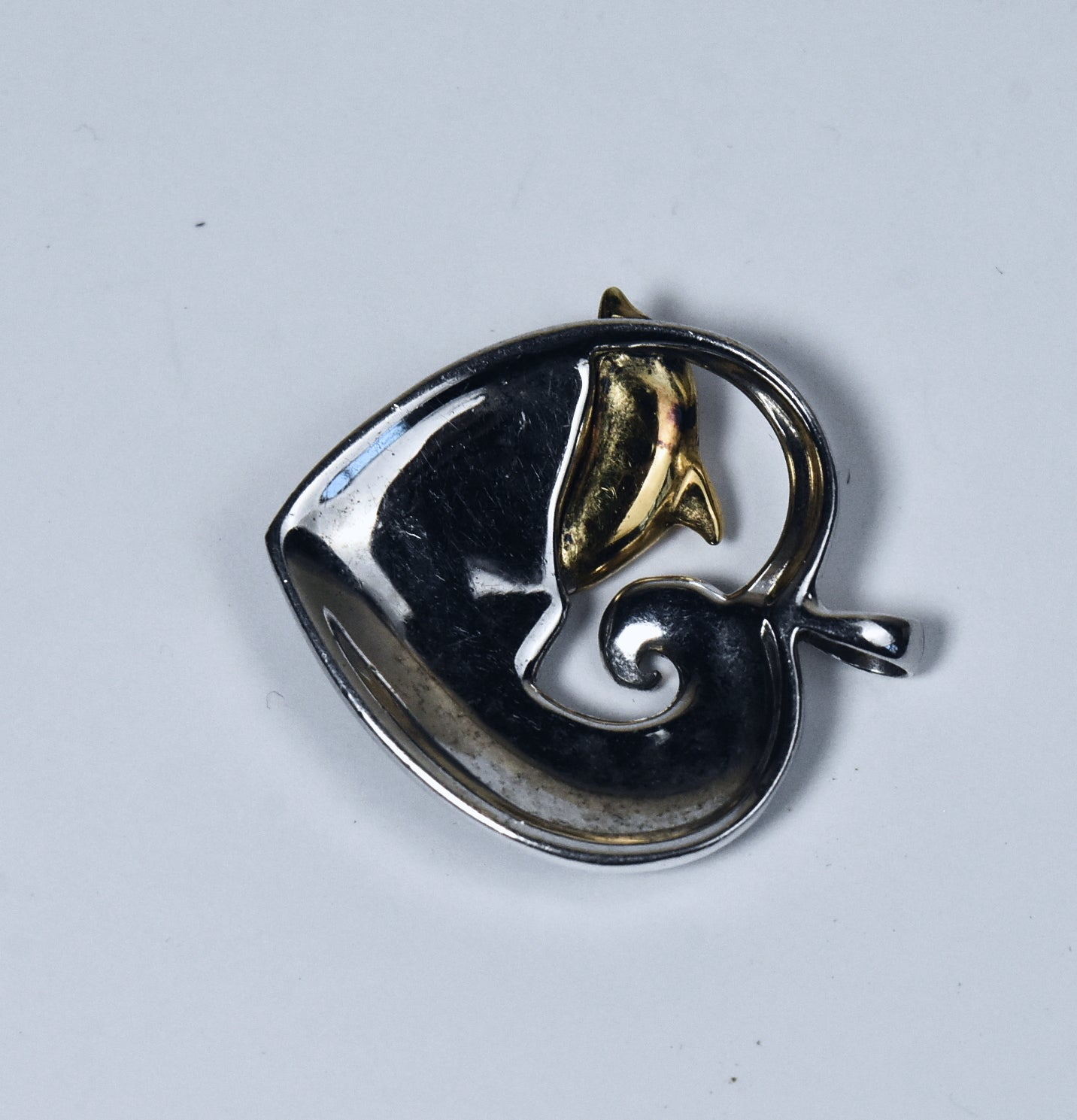 Sterling Silver and Gold Tone Diamond Dolphin Heart Pendant