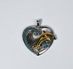 Sterling Silver and Gold Tone Diamond Dolphin Heart Pendant