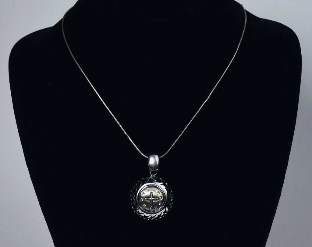 Silver Italian Domed Cross Pendant on Sterling Silver Chain Necklace