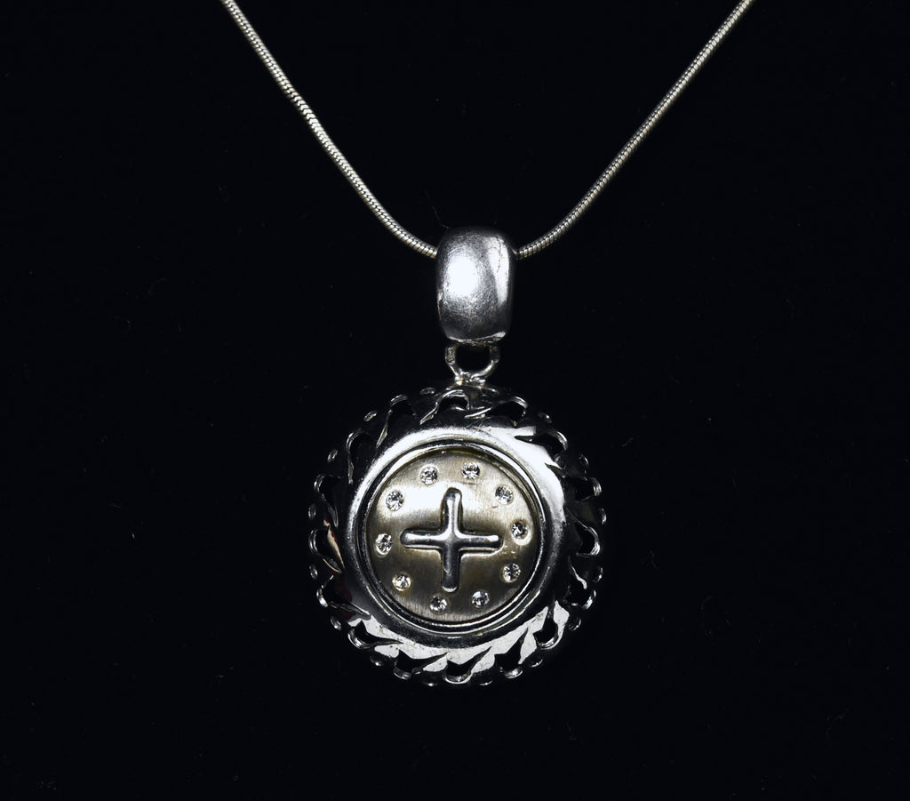 Silver Italian Domed Cross Pendant on Sterling Silver Chain Necklace