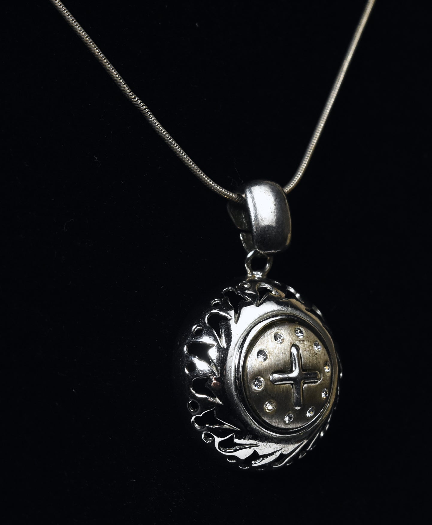 Silver Italian Domed Cross Pendant on Sterling Silver Chain Necklace