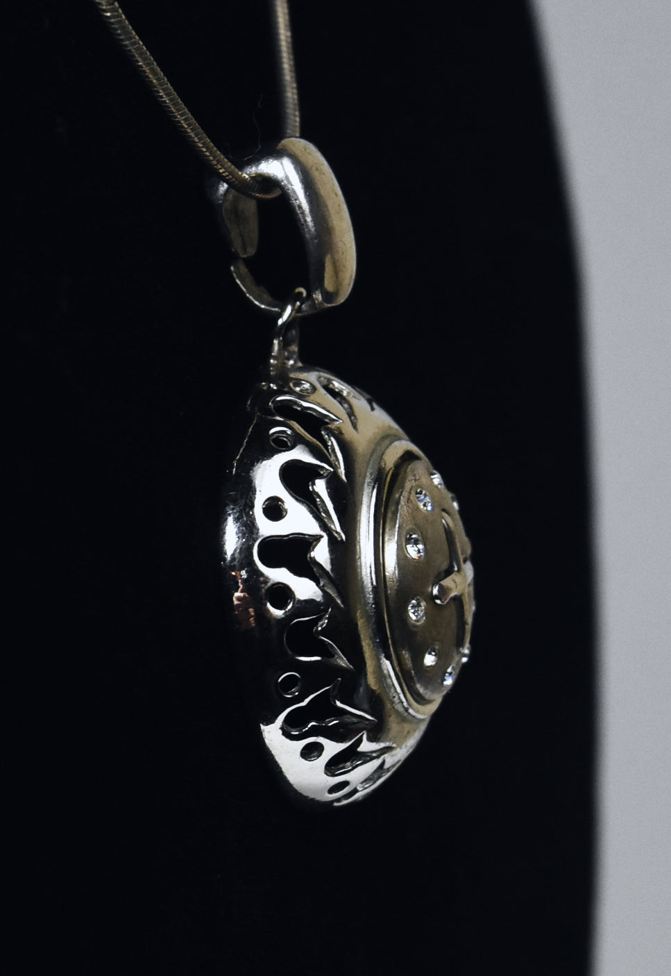 Silver Italian Domed Cross Pendant on Sterling Silver Chain Necklace