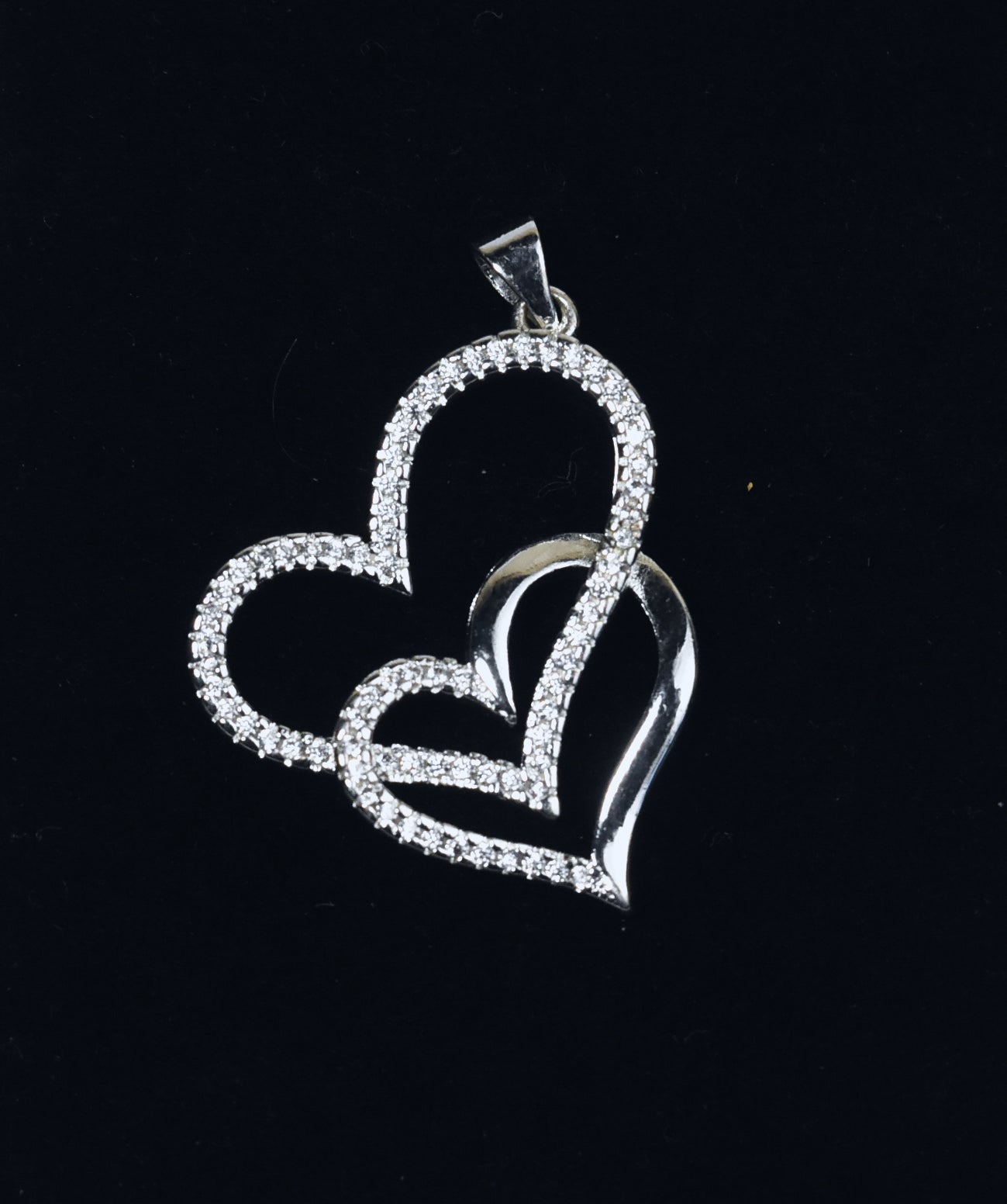 Silver Tone Double Heart Crystal Pendant
