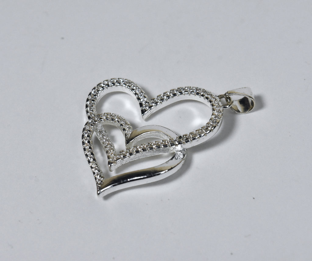 Silver Tone Double Heart Crystal Pendant