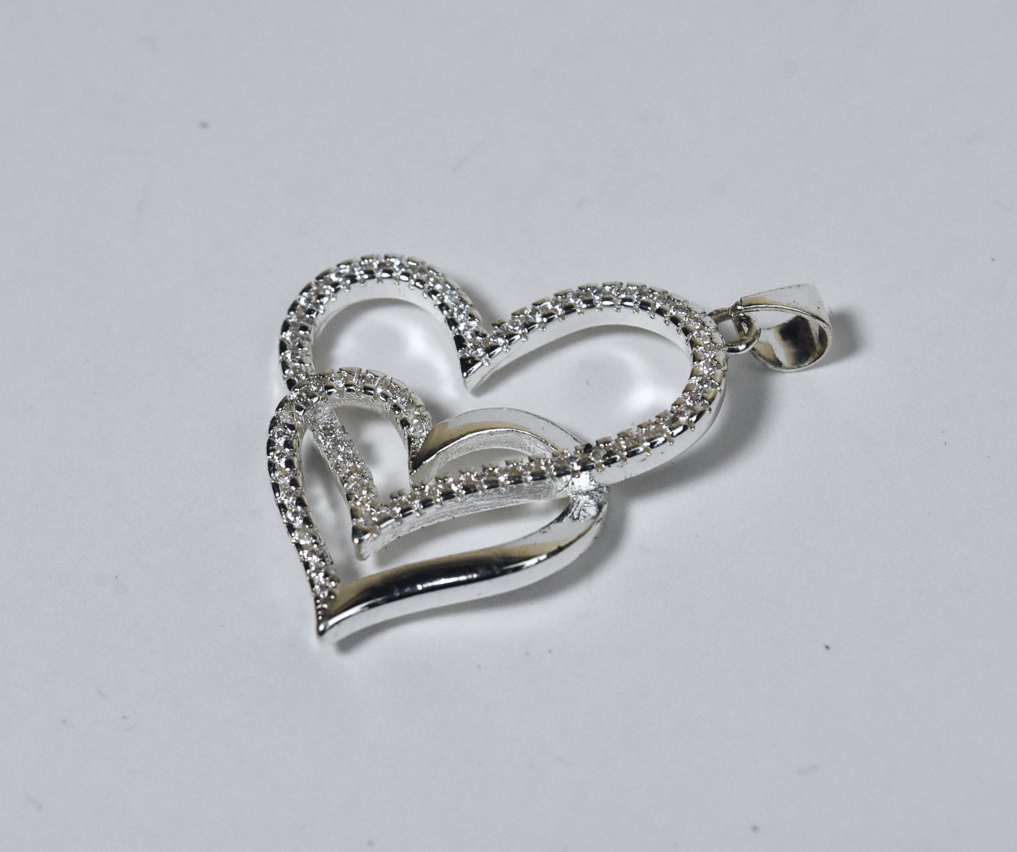 Silver Tone Double Heart Crystal Pendant