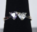 Sterling Silver Two Hearts Crystal Ring - Size 7