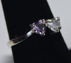 Sterling Silver Two Hearts Crystal Ring - Size 7