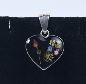 REAL Dried Flowers Sterling Silver Heart Pendant