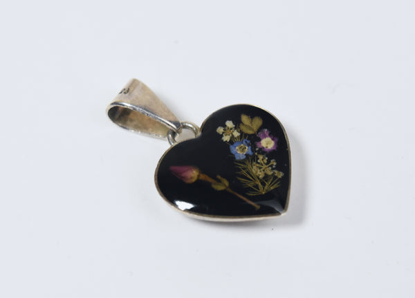 REAL Dried Flowers Sterling Silver Heart Pendant