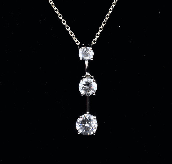 Articulated Graduated Crystal Drop Pendant on Sterling Silver Chain Necklace - 19"