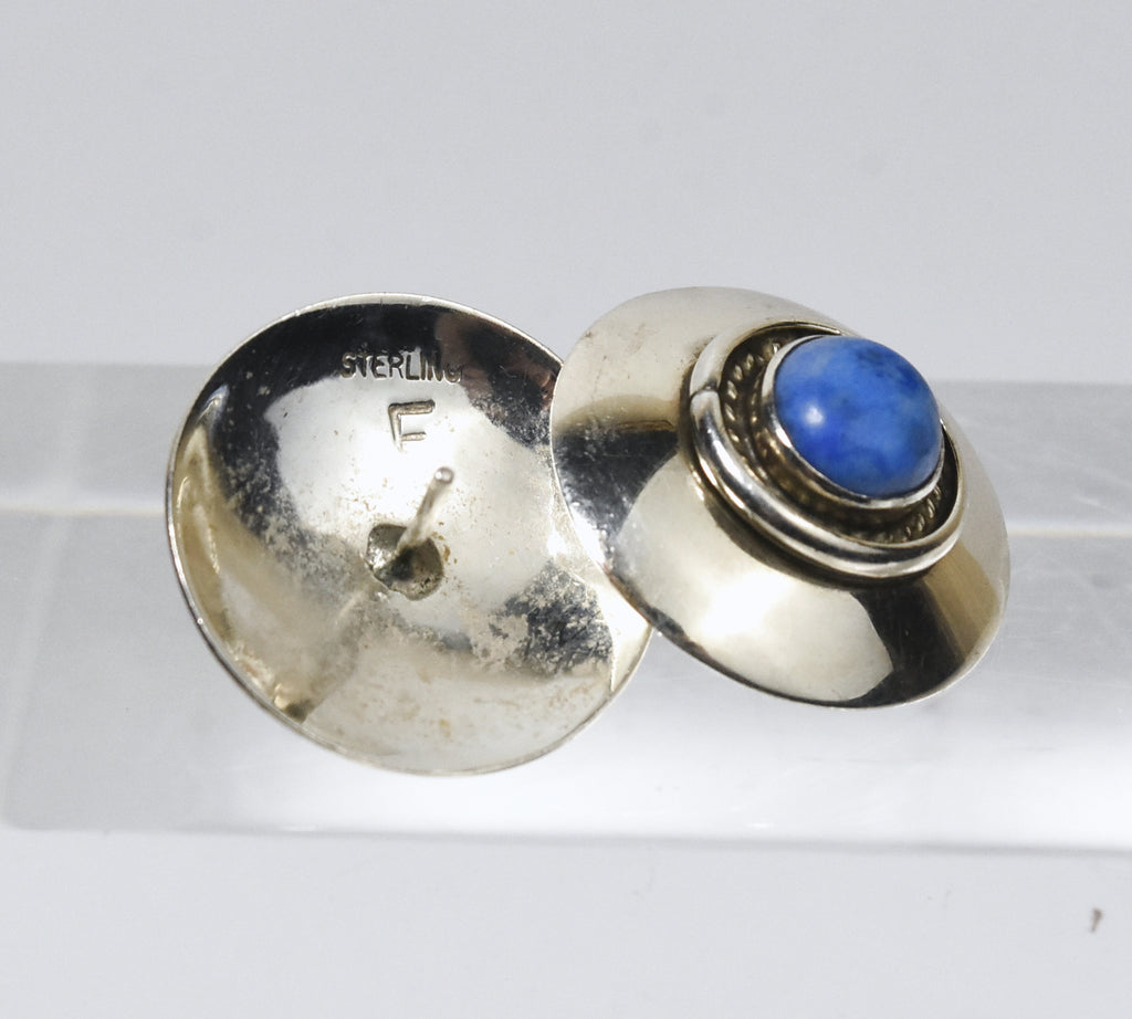 Sterling Silver Dumortierite Vintage Stud Earrings