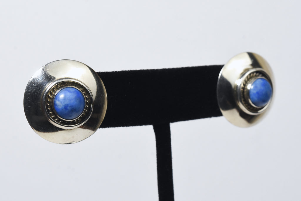 Sterling Silver Dumortierite Vintage Stud Earrings