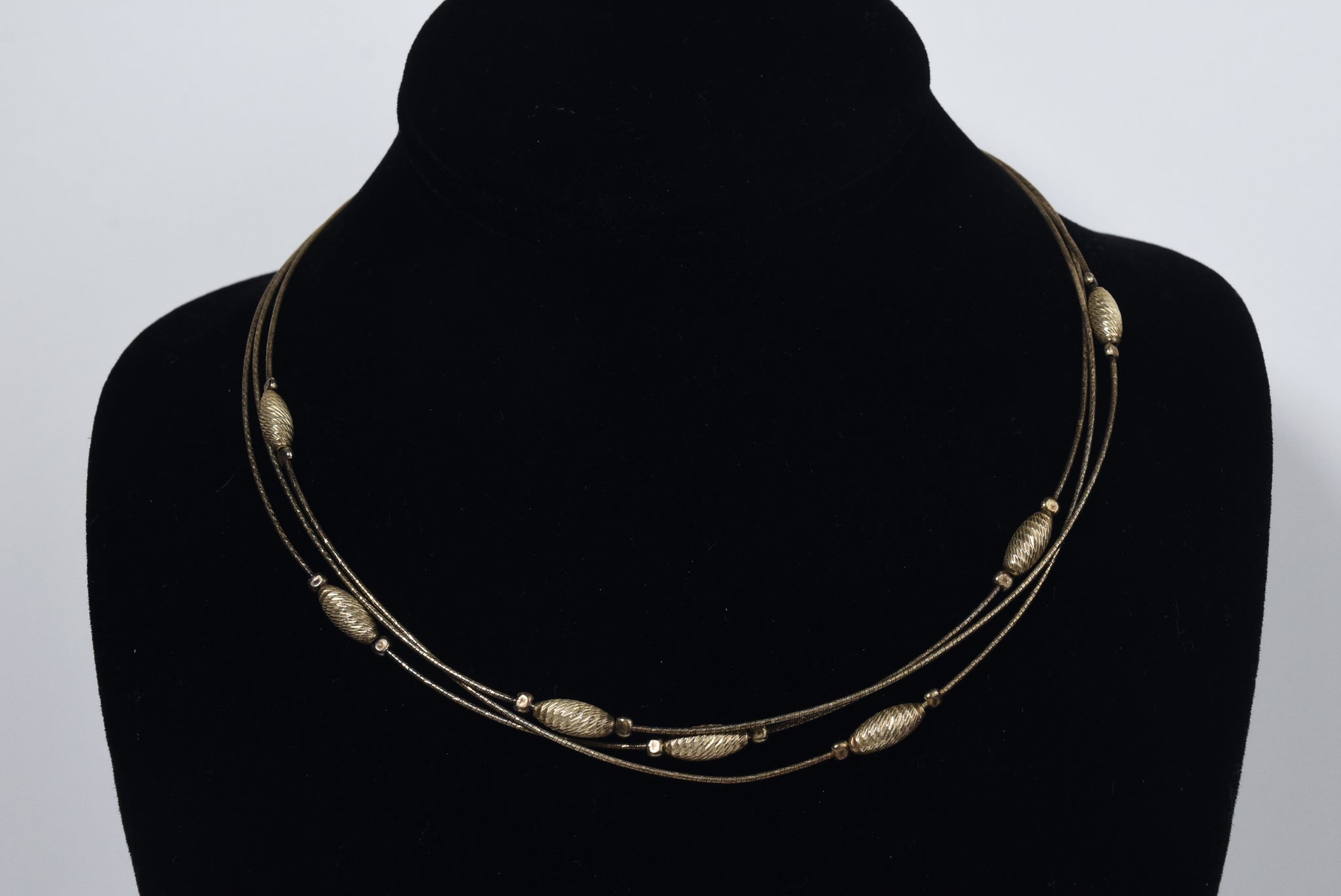 Dyadema - Italian Gold Tone Sterling Silver Triple Strand Beaded Station Necklace