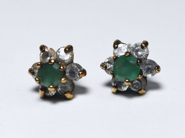 Gold Tone Emerald Flower Stud Earrings