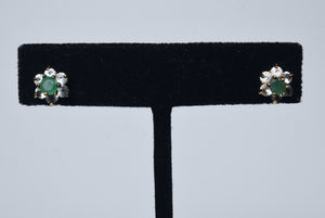 Gold Tone Emerald Flower Stud Earrings