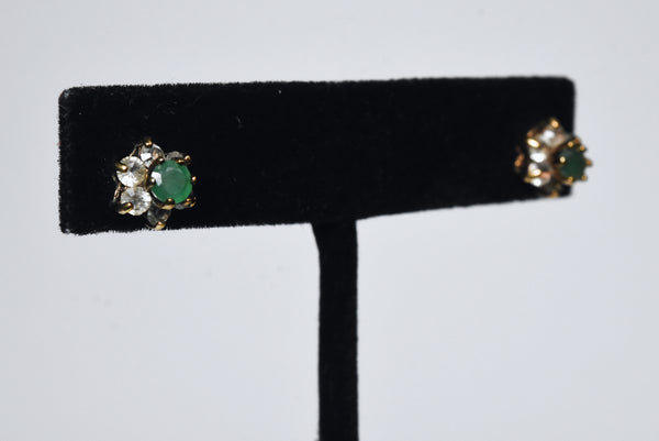 Gold Tone Emerald Flower Stud Earrings