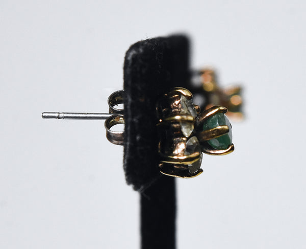 Gold Tone Emerald Flower Stud Earrings