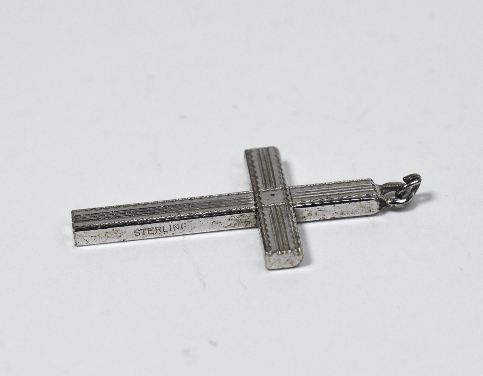 Vintage Sterling Silver Engraved Design Cross Pendant