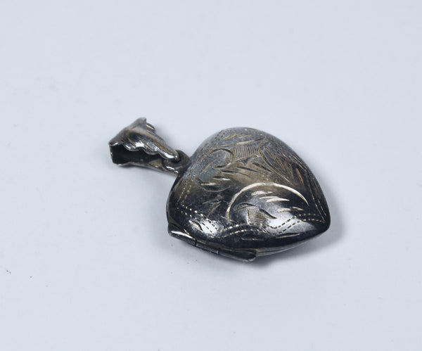 Vintage Engraved Design Sterling Silver Heart Locket Pendant