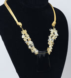 Multi-Strand Faux Golden Rutilated Quartz Nugget Bead Necklace with Faux Smoky Quartz Pendant