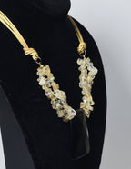 Multi-Strand Faux Golden Rutilated Quartz Nugget Bead Necklace with Faux Smoky Quartz Pendant