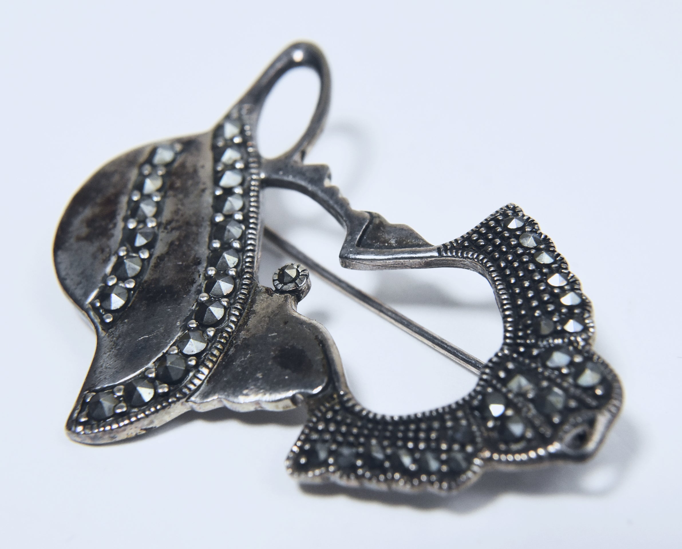 Vintage Sterling Silver and Marcasite Female with Hat Brooch