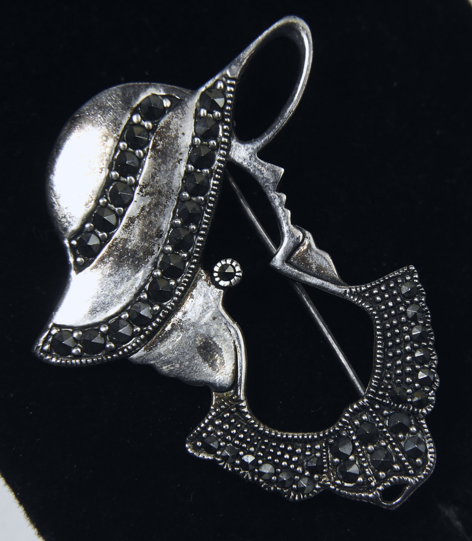 Vintage Sterling Silver and Marcasite Female with Hat Brooch