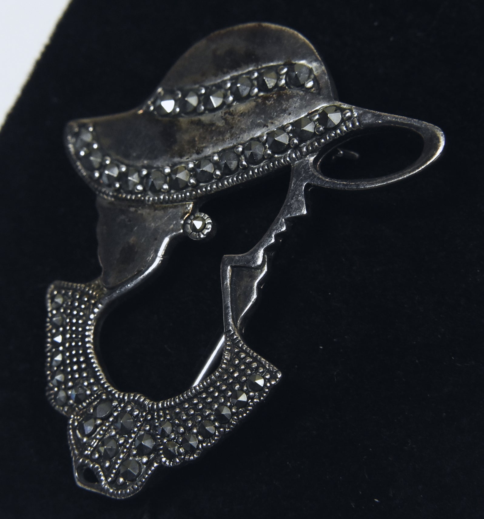 Vintage Sterling Silver and Marcasite Female with Hat Brooch