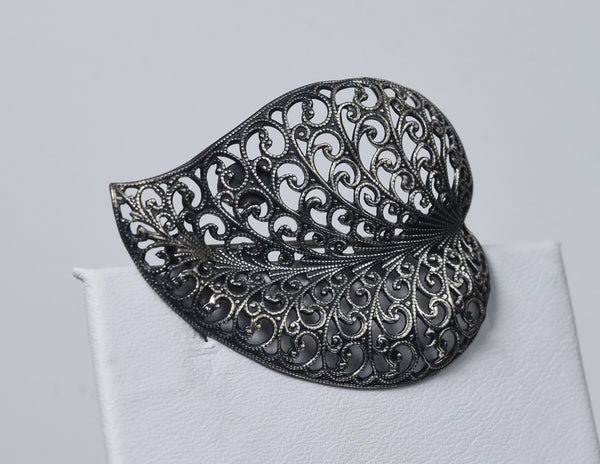 Jewel Art - Sterling Silver Filigree Leaf Brooch