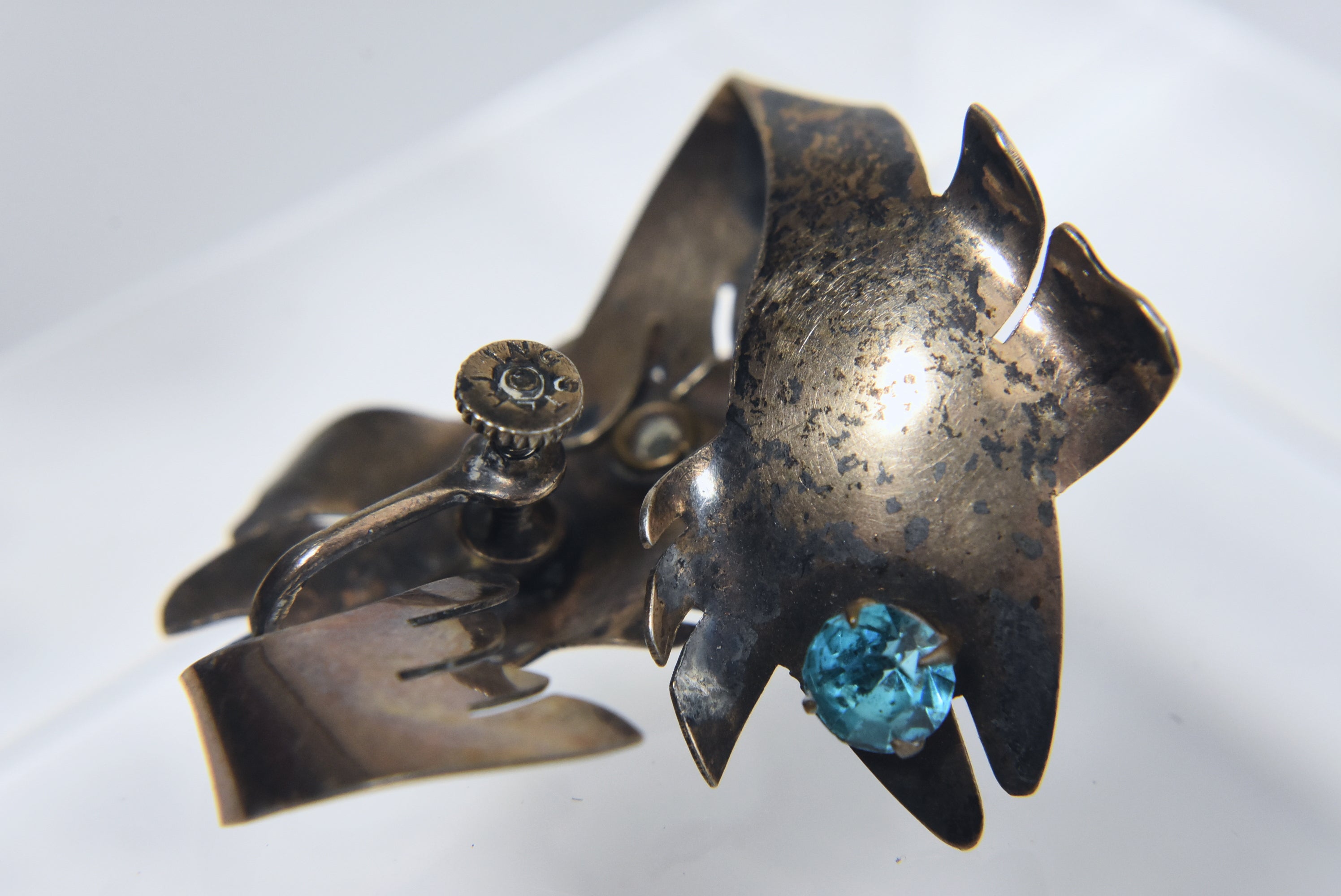 Handmade Vintage Sterling Silver Fish Screw Back Earrings