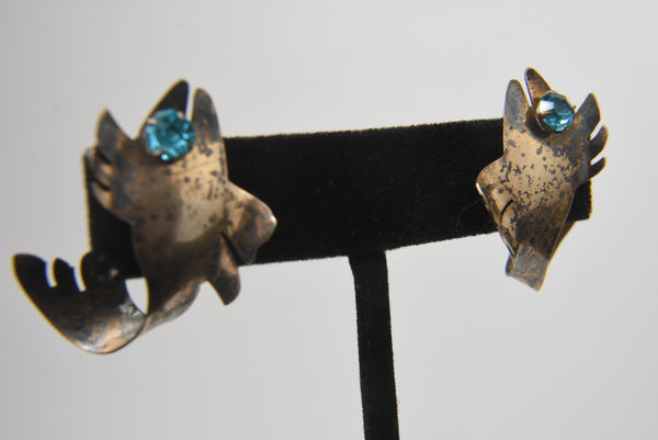 Handmade Vintage Sterling Silver Fish Screw Back Earrings