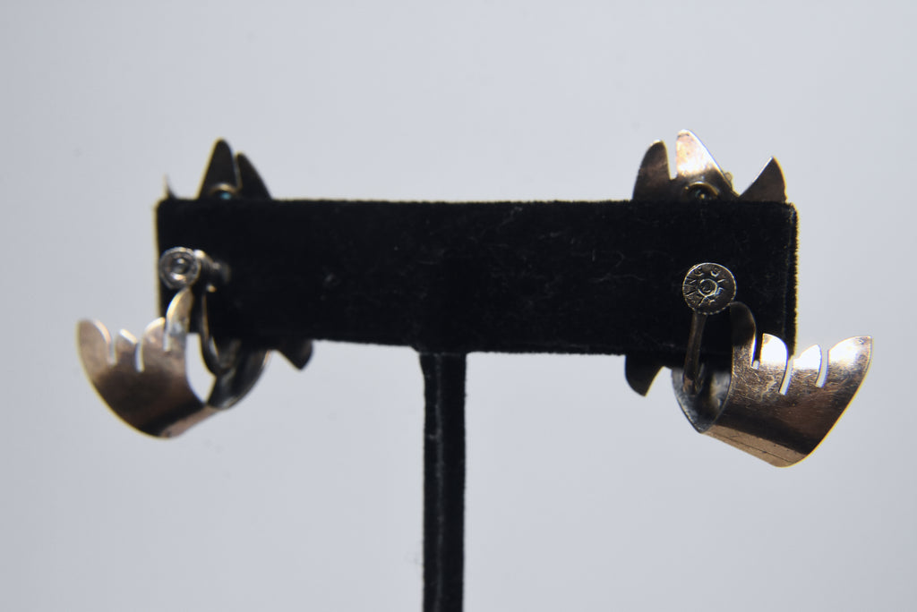 Handmade Vintage Sterling Silver Fish Screw Back Earrings