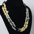 Fluorite, Citrine, Snowflake Obsidian Chip Bead Single Strand Opera Necklace