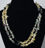 Fluorite, Citrine, Snowflake Obsidian Chip Bead Single Strand Opera Necklace